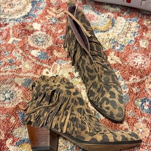 L&B Leopard Fringe Heeled Boots